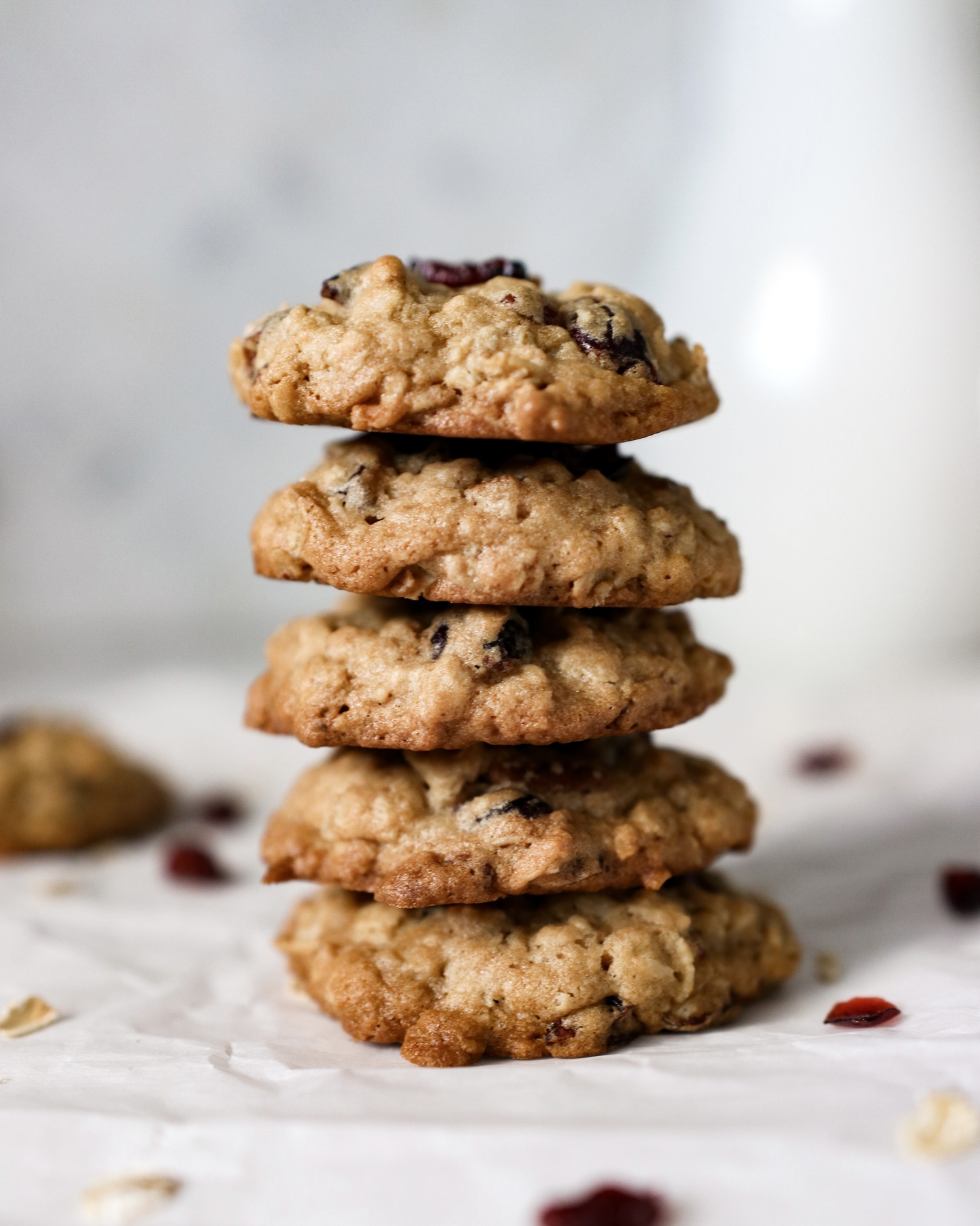 Oatmeal Cranberry cookies stacked