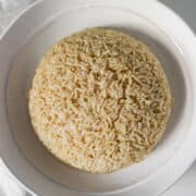 Brown Jasmine Rice in a white serving dish