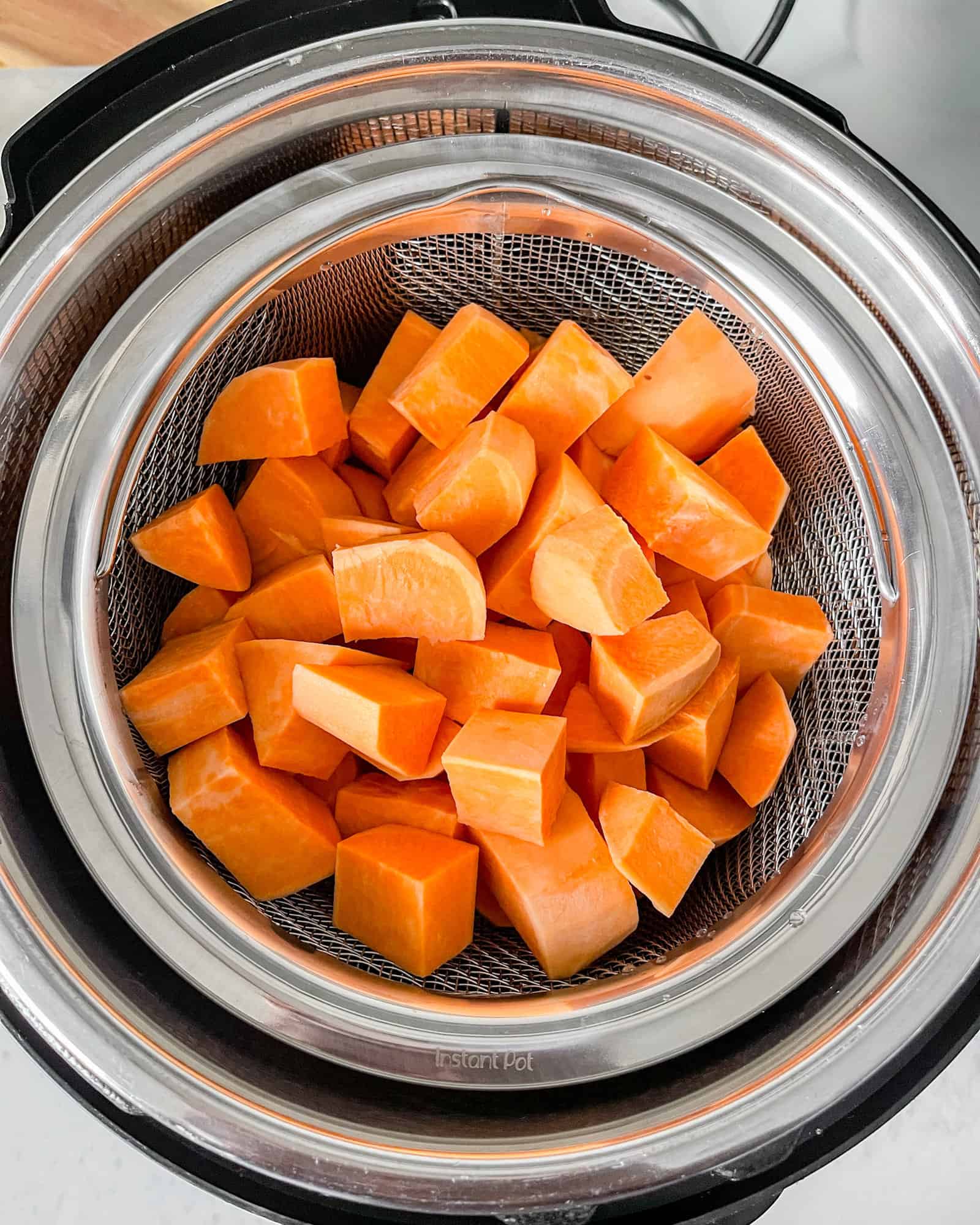 Sweet potatoes in the Instant Pot steamer basket