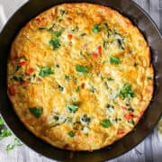 Vegetable Frittata in a cast iron skillet