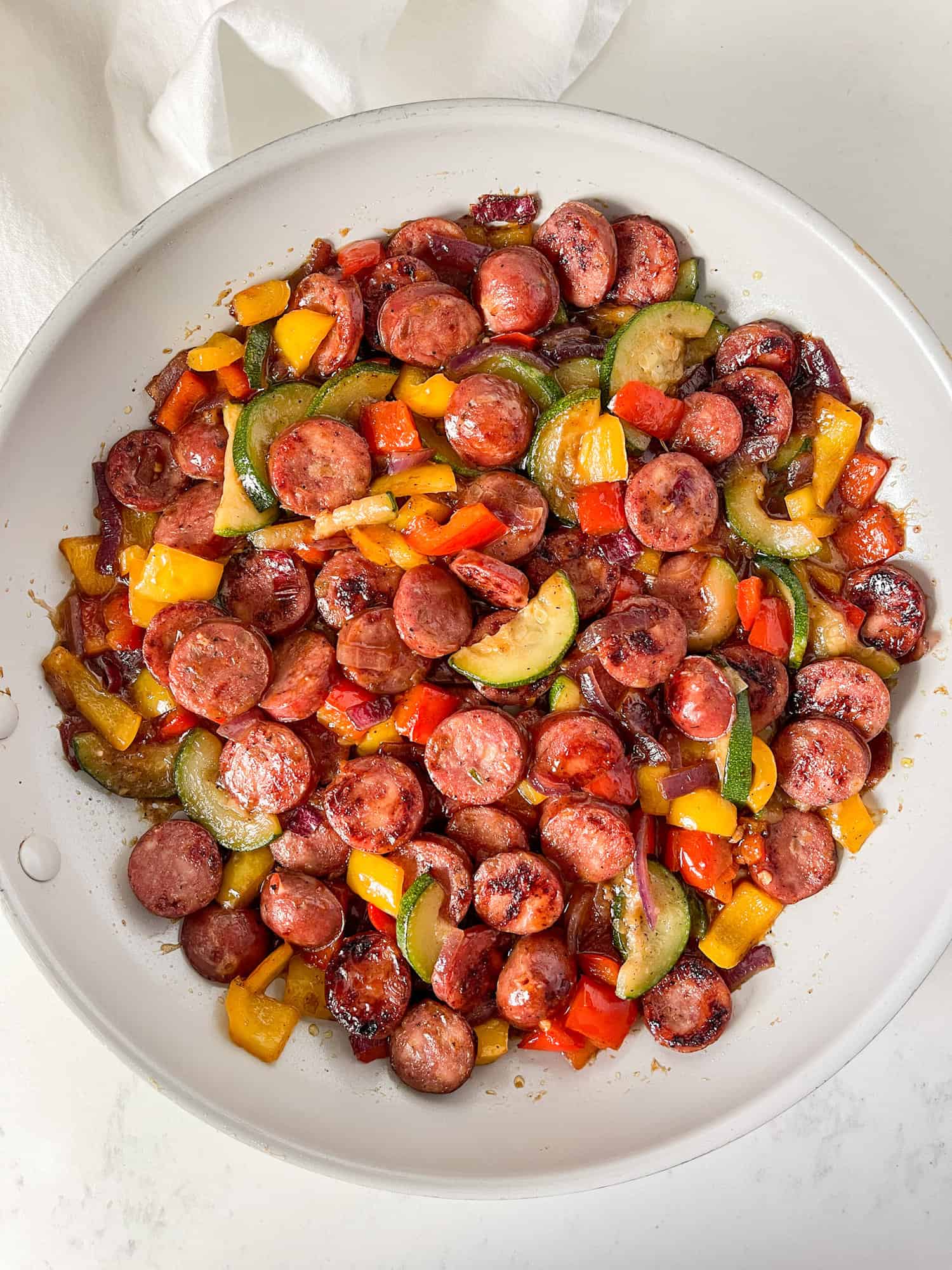 Cooked chicken sausage stir fry with vegetables