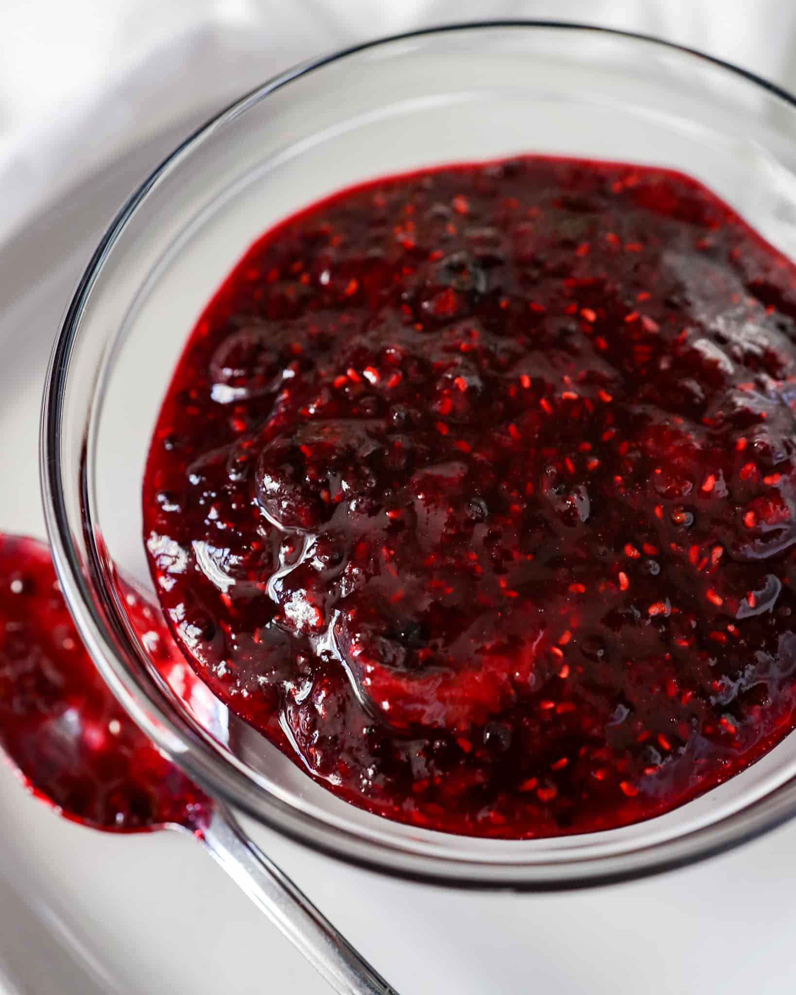 Mixed Berry Jam recipe in a glass bowl