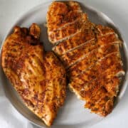 Overhead view of Air Fryer Chicken Breast on a serving plate.
