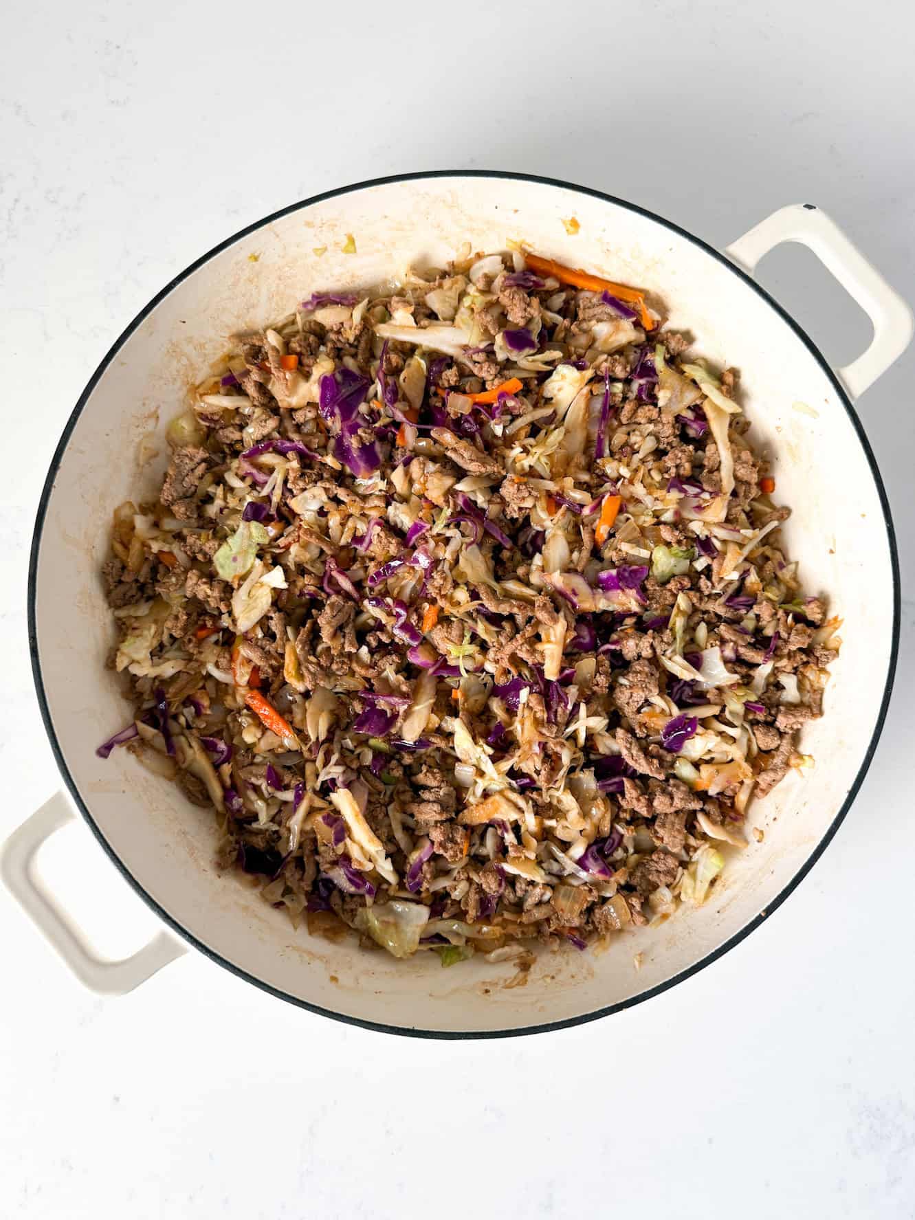 Finished Egg Roll in a bowl recipe in a large skillet.
