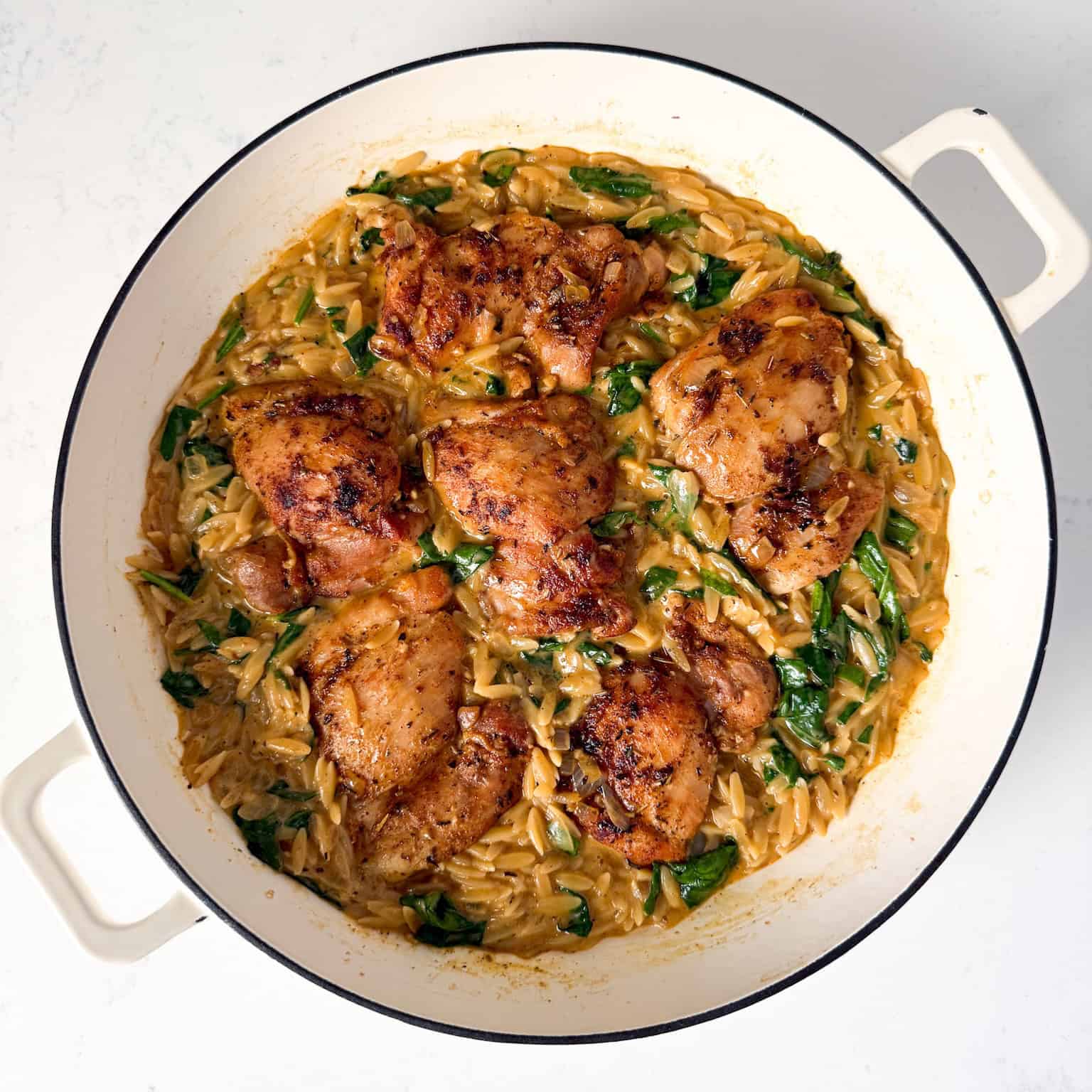 Finished one pan chicken and orzo pasta dish.